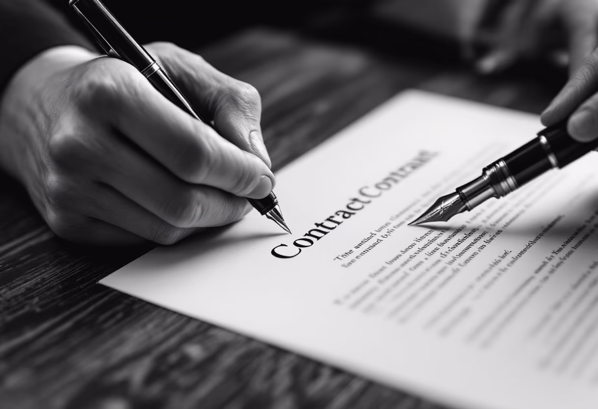 image of legal contract being signed (for a law firm)