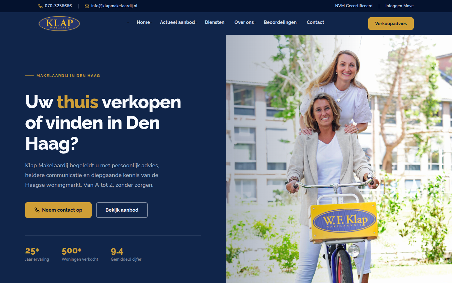 Homepage van de nieuwe website van Klap Makelaardij op desktop, gemaakt door Socyall