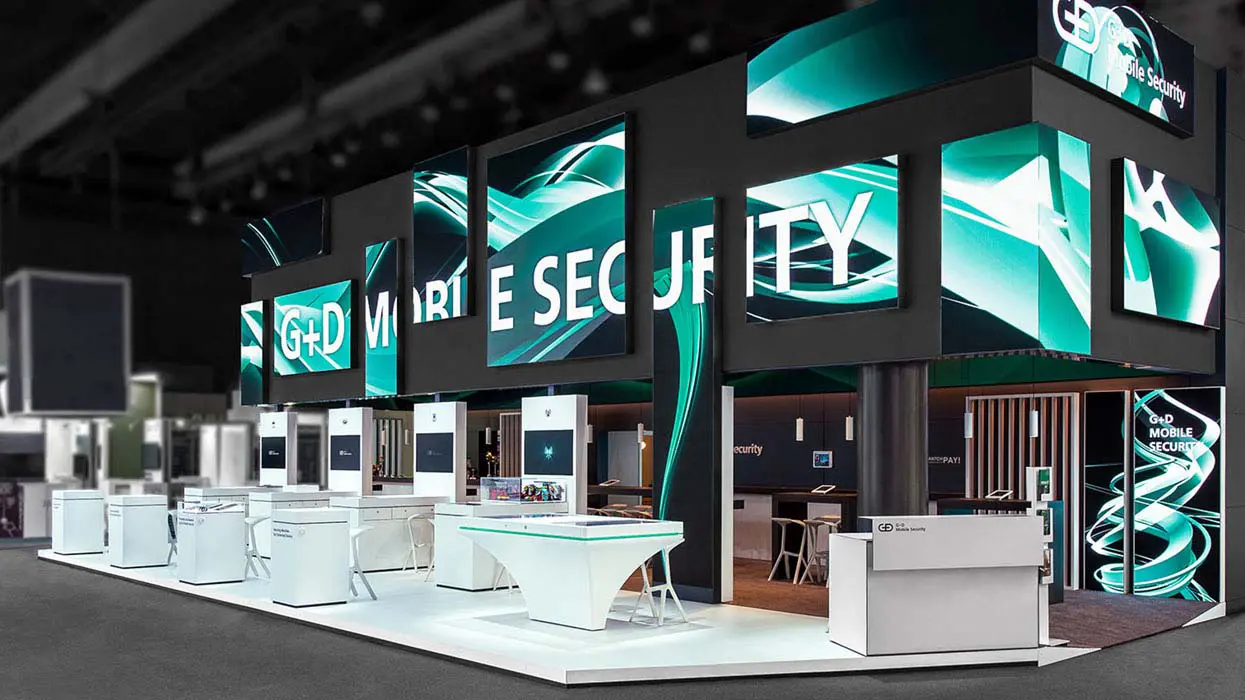 Messestand von G+D Mobile Security auf dem MWC 2019, Ansicht 1