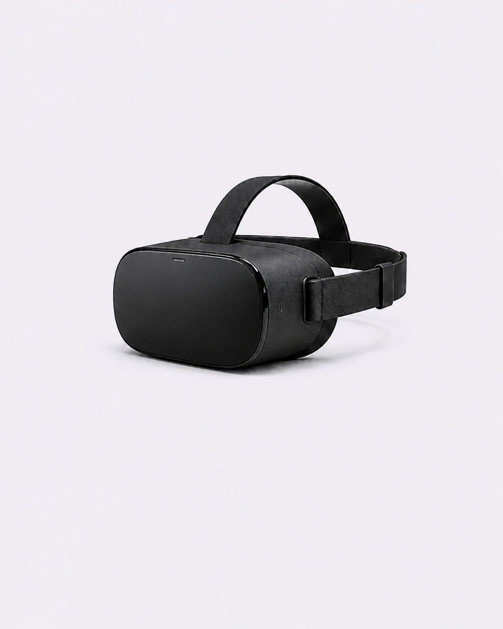 Black VR headset against a light grey-purple background
