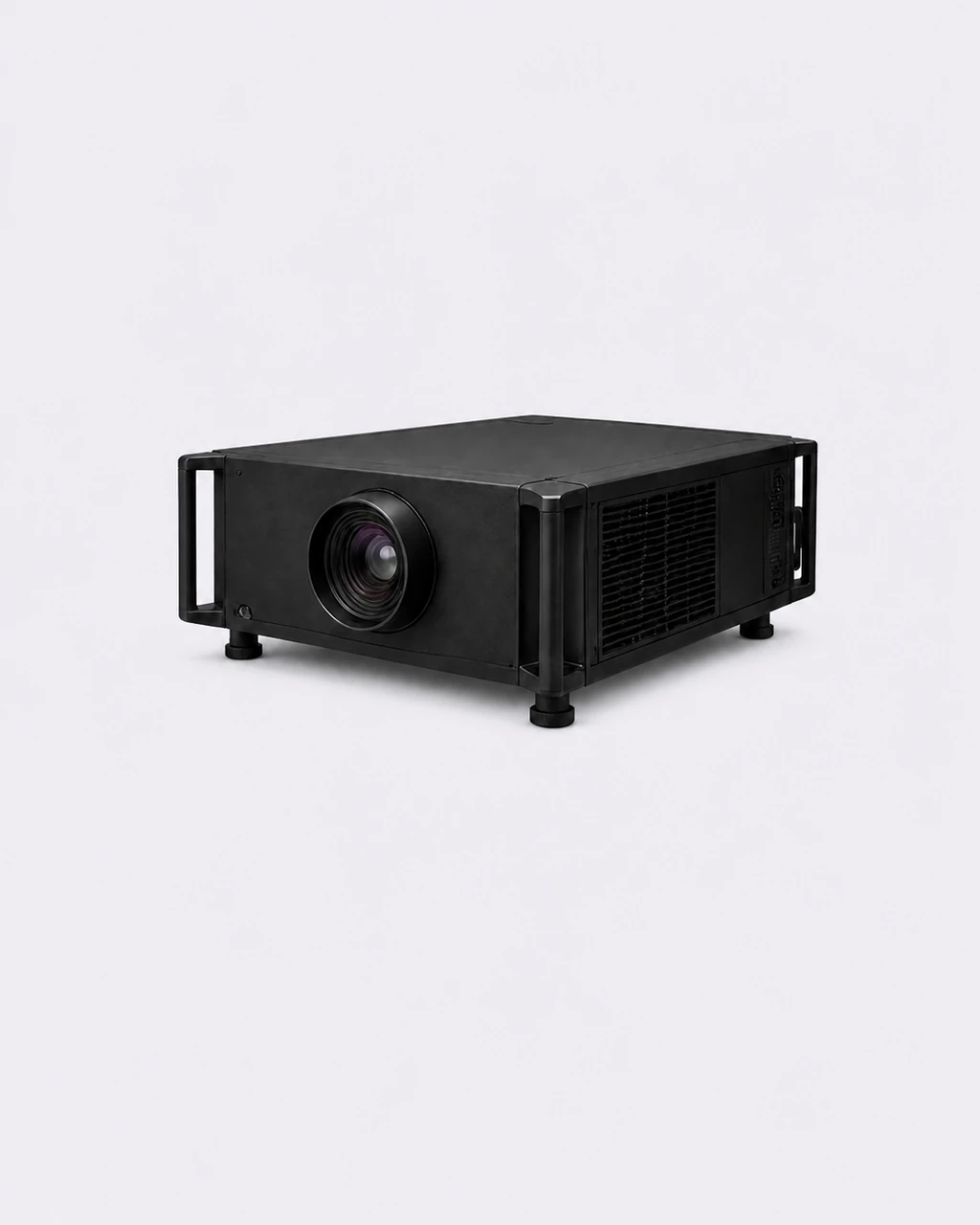 Professional black projector against a light grey-purple background