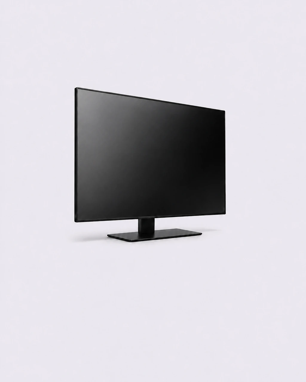 Large black display against a light grey-purple background