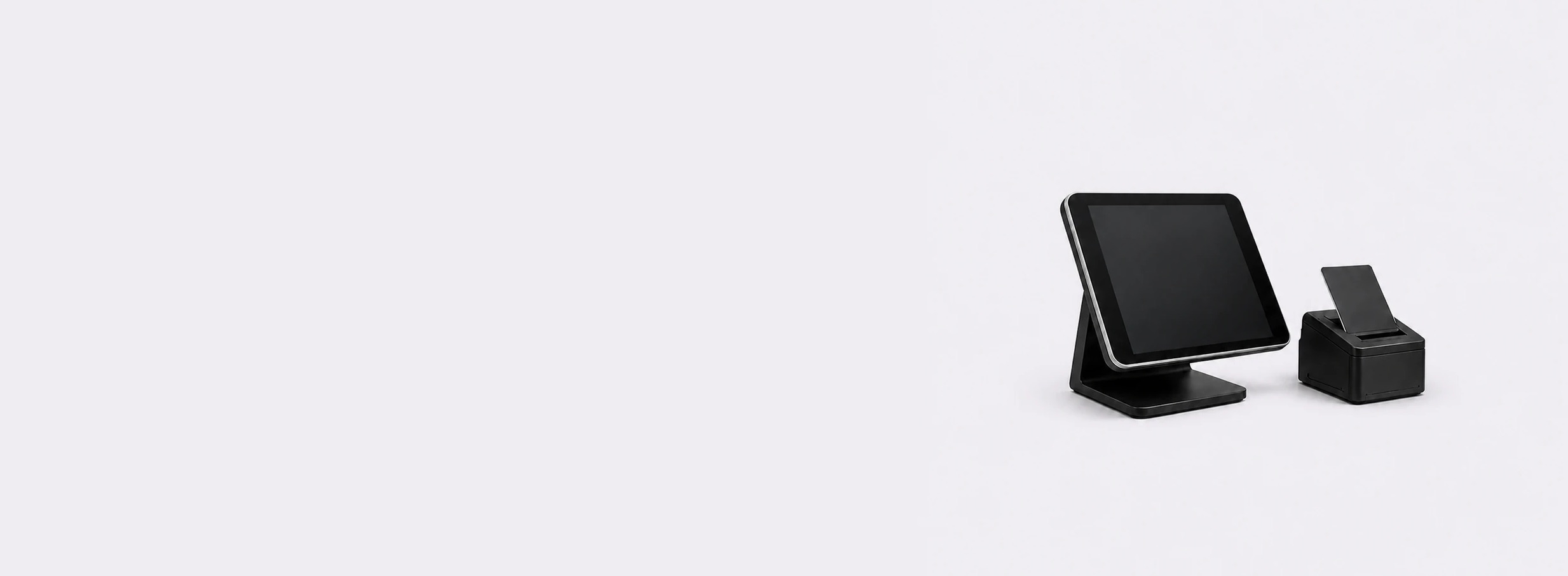 Schwarzes Touchdisplay mit kompaktem Belegdrucker