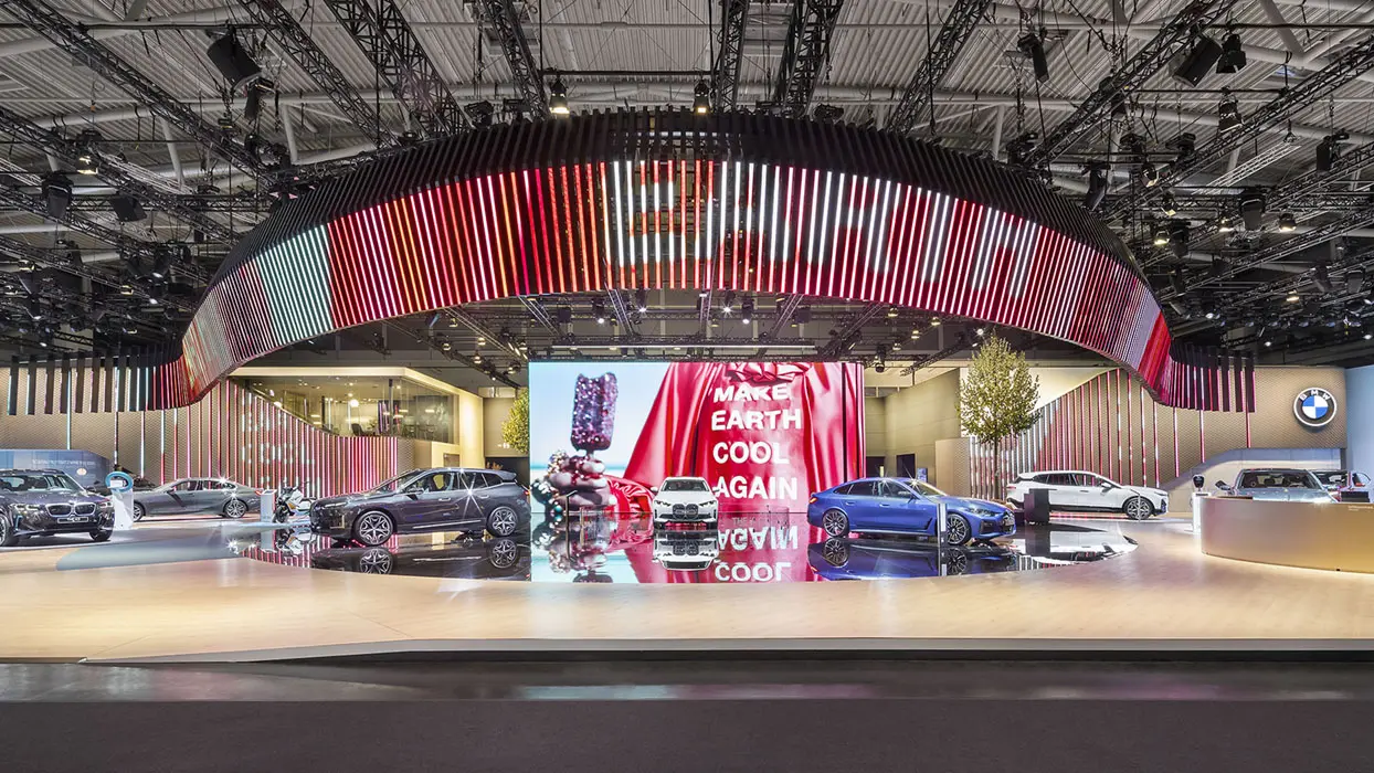 BMW i exhibition stand with LED strips at IAA 2021, view 8