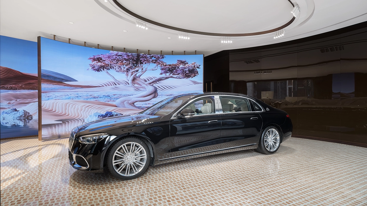 Mercedes-Benz S-Class saloon in a showroom