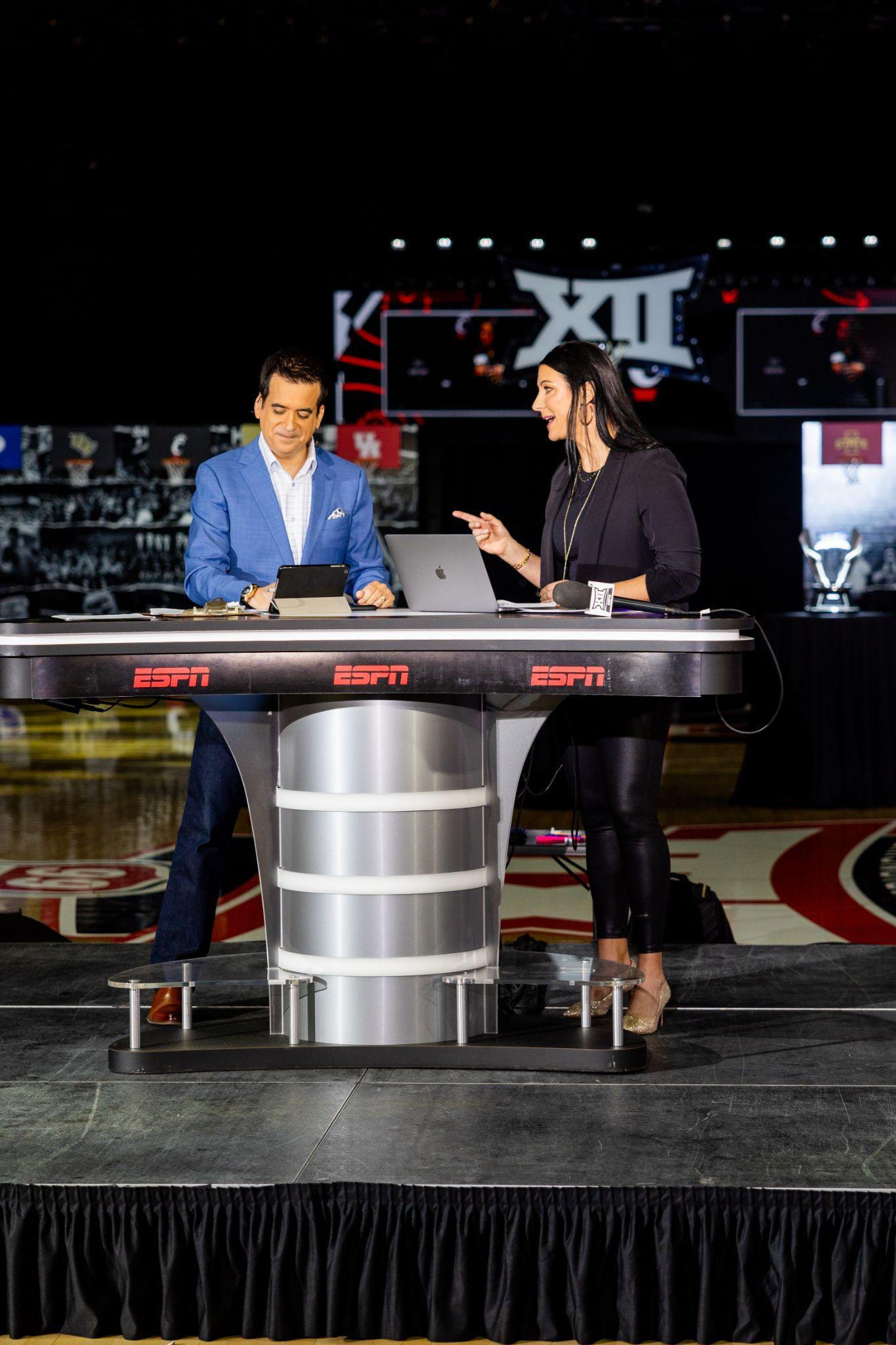 ESPN broadcast desk on the Big 12 basketball media day set