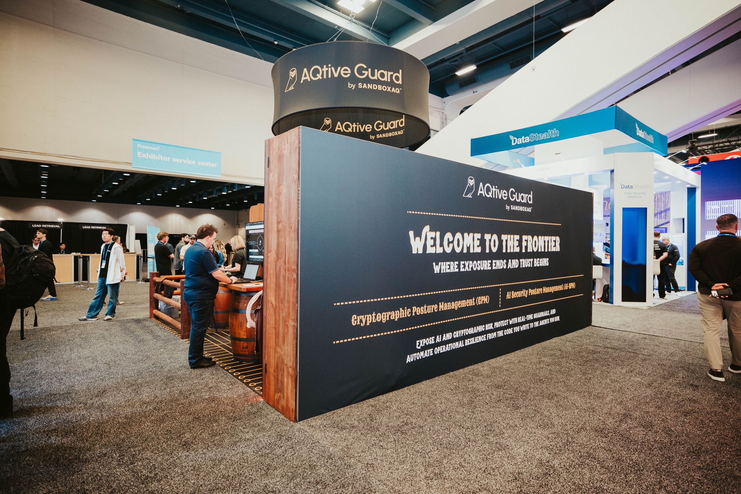 Welcome to the Frontier wall on SandboxAQ's AQtive Guard booth at RSA Conference