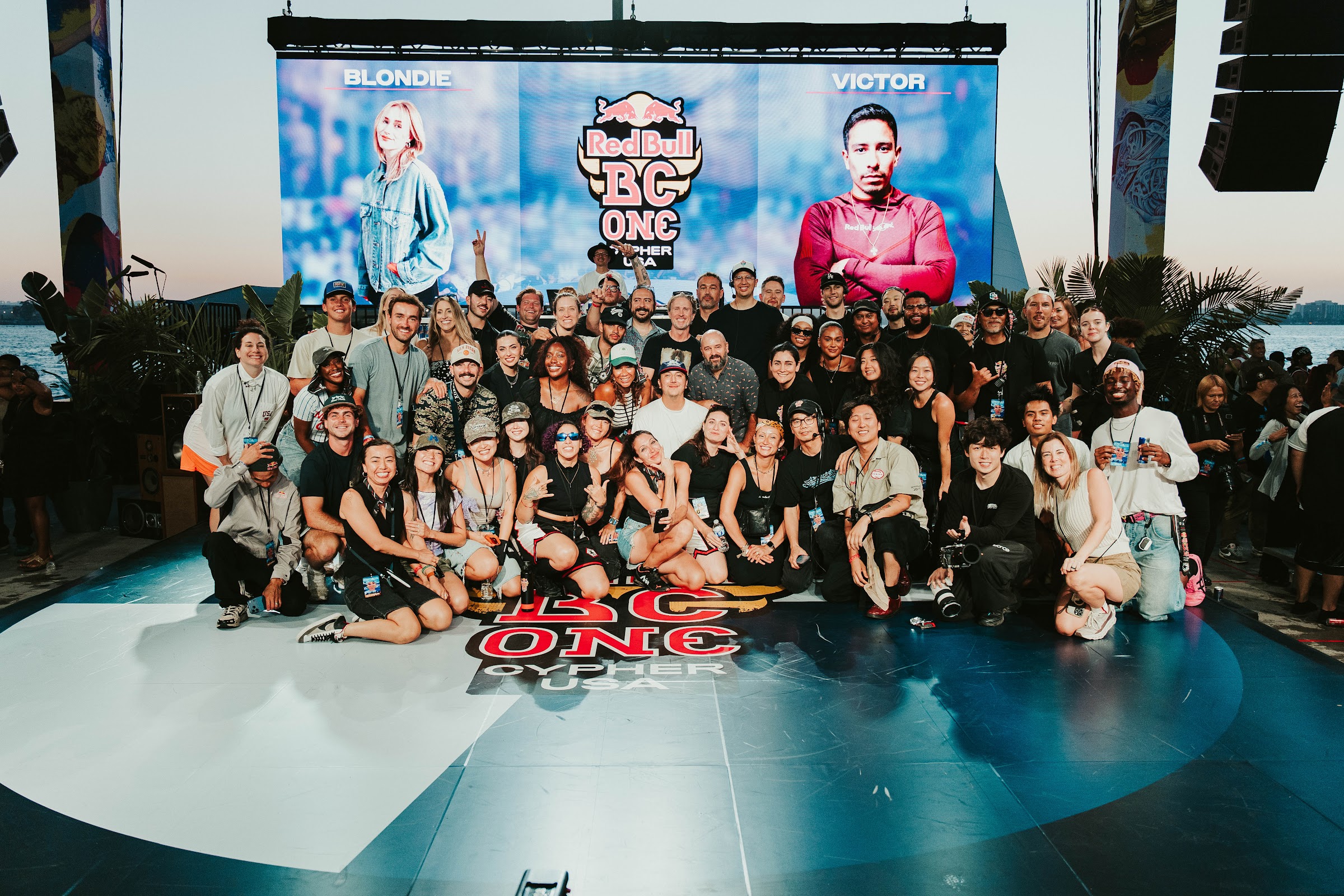 Dancers and crew group photo on the BC One stage after the final