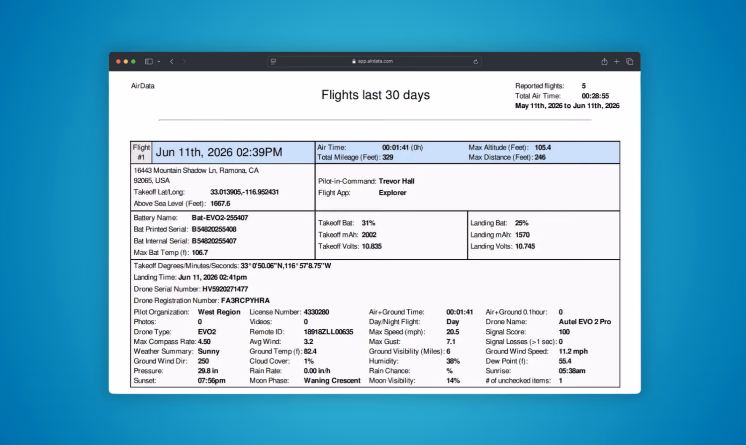 AirData Enterprise report builder