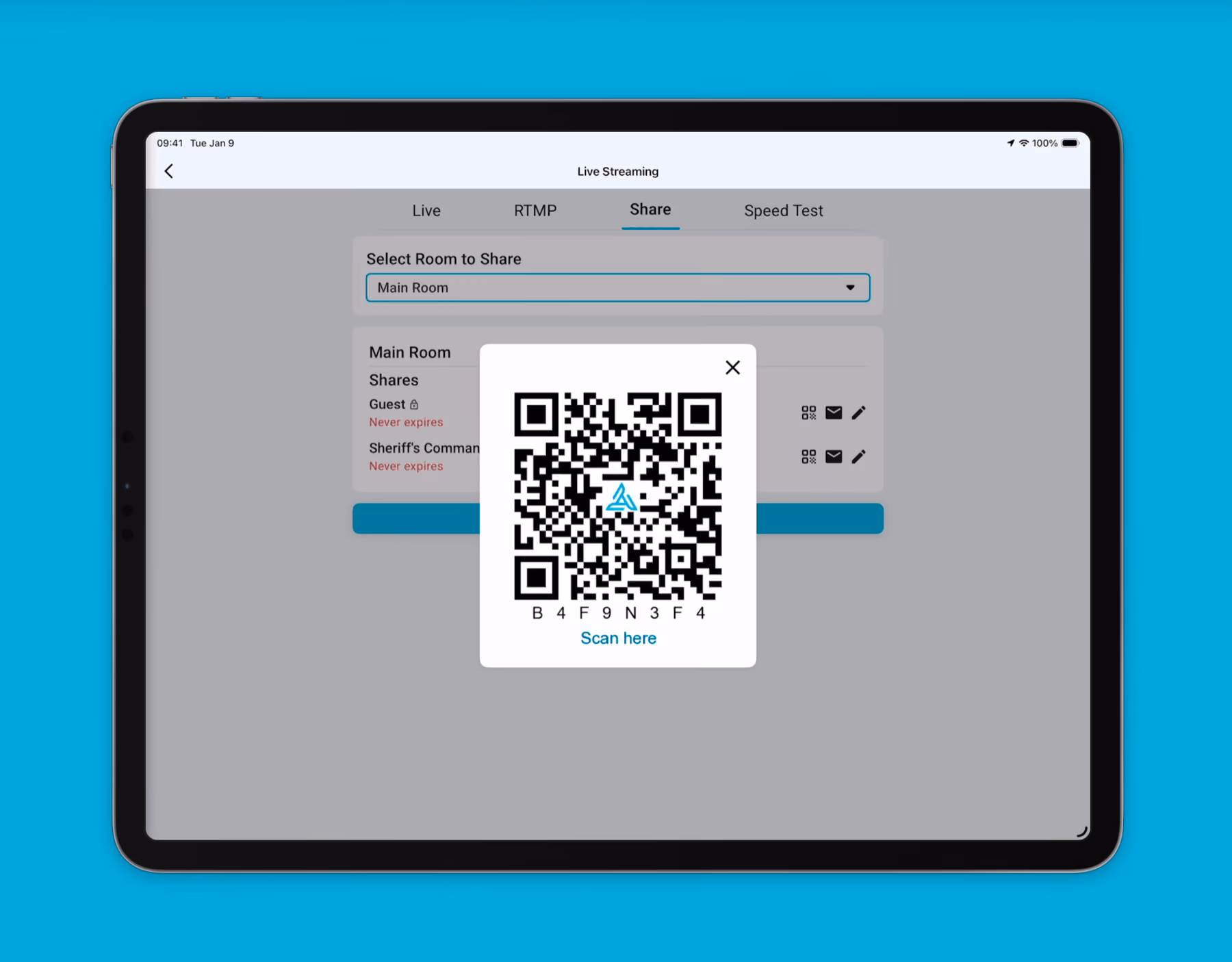 AirData sharing options including QR code and email invite