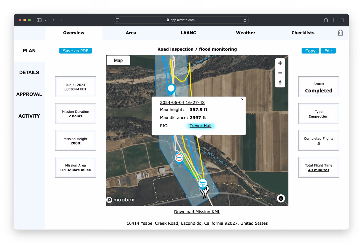 Flight tracks on mission overview