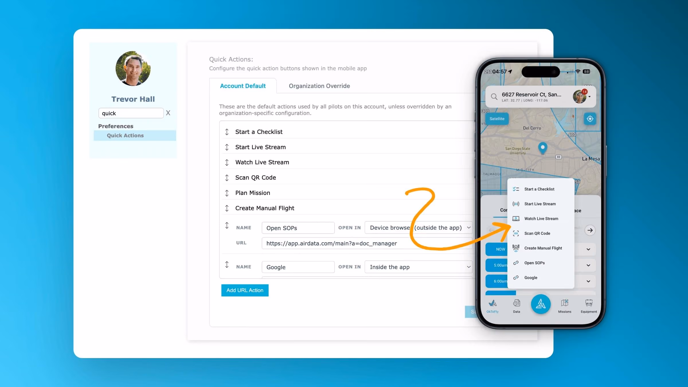Customize your mobile app Quick Actions Button