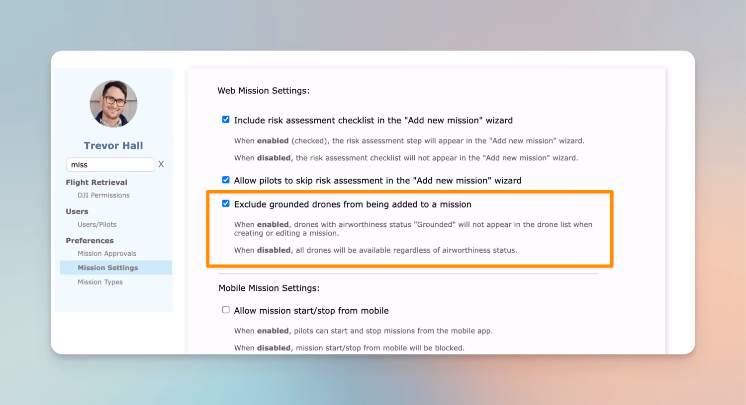 Exclude grounded drones from Mission Planning