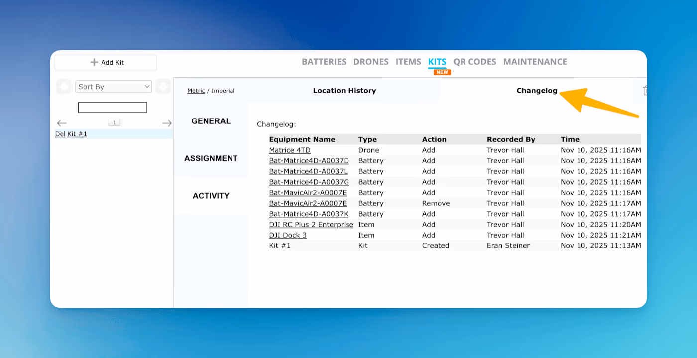 New Changelog tab for Kits