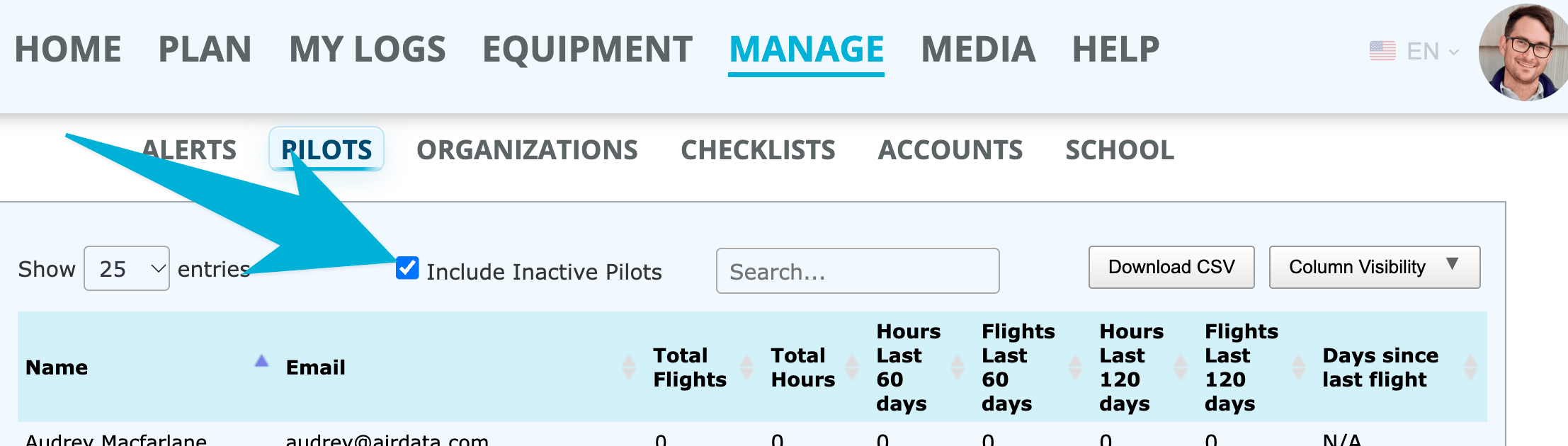 Hide inactive pilots from your pilot lists