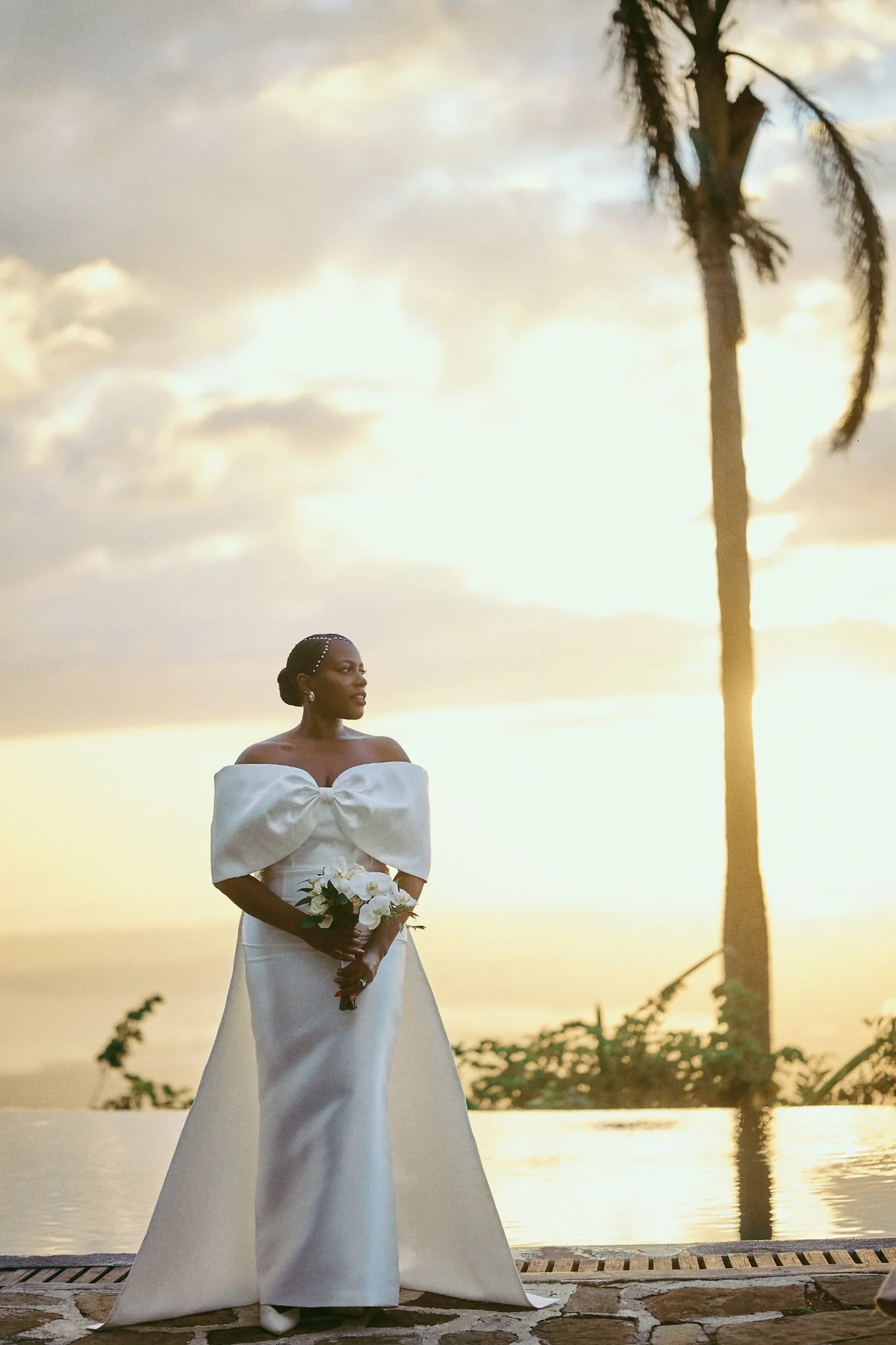 Bride at sunset during a destination wedding in Jamaica