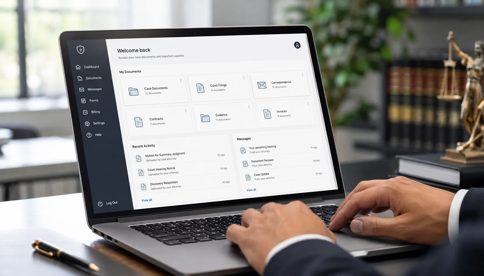 Legal professionals working with business technology in a law office