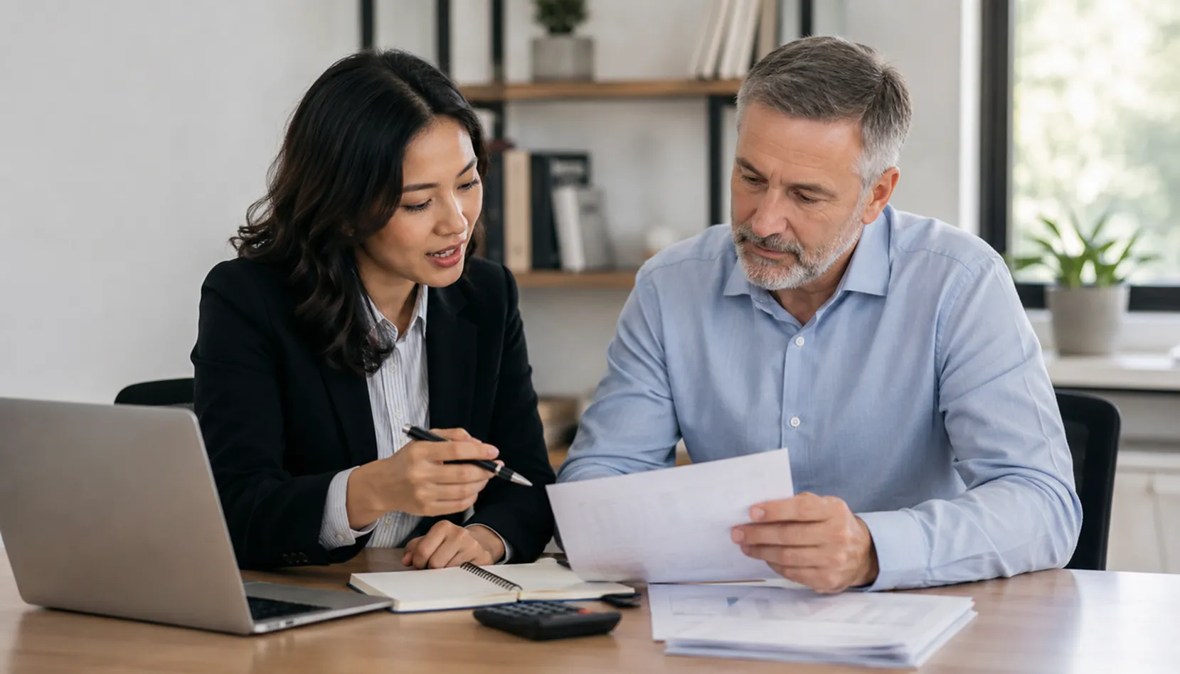 Accounting and finance professionals using business technology in an office