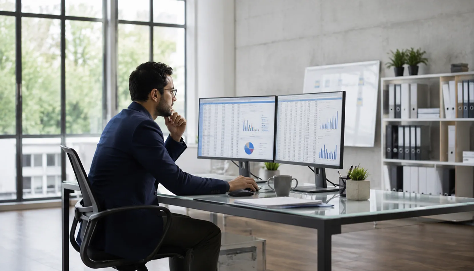 Accounting and finance professionals using business technology in an office