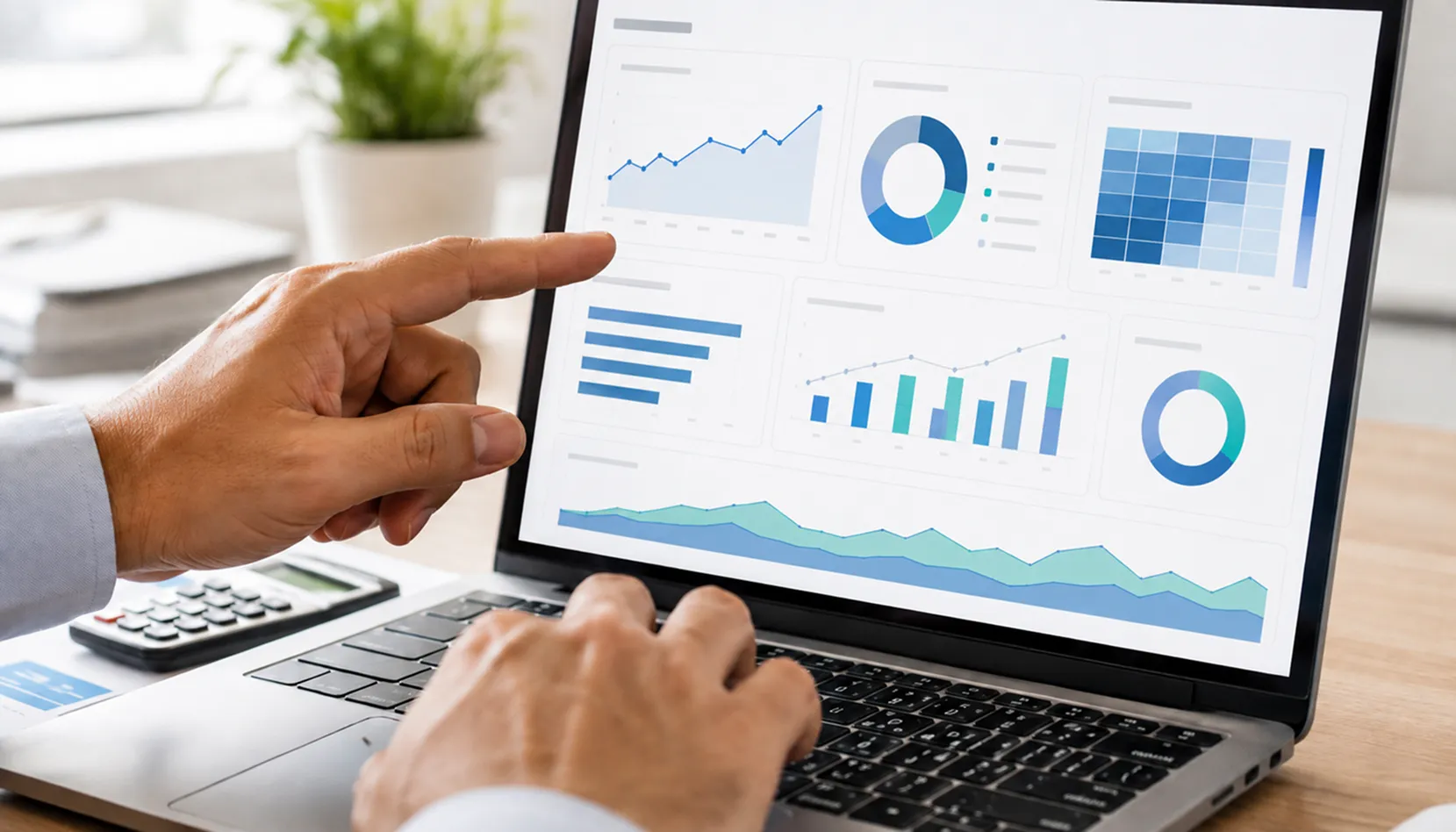 Accounting and finance professionals using business technology in an office