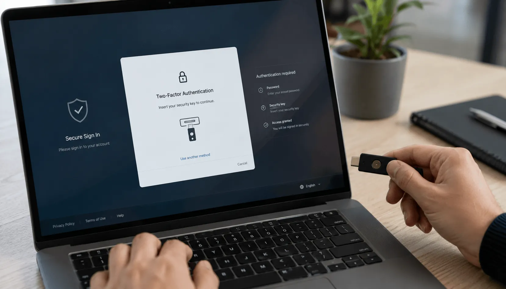 Secure two-factor authentication using a physical security key