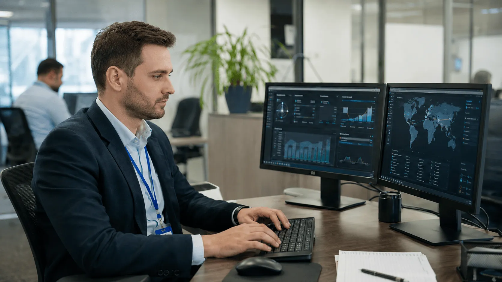 Cybersecurity specialist monitoring business systems for security threats