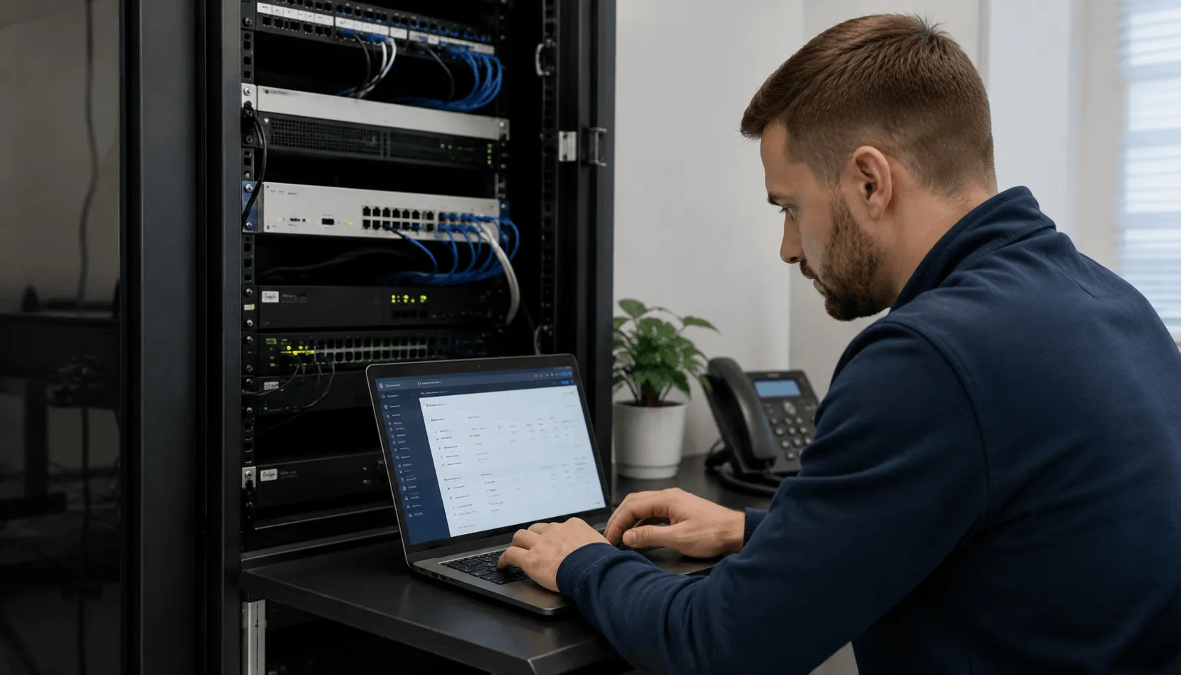 IT technician managing network security and firewall infrastructure