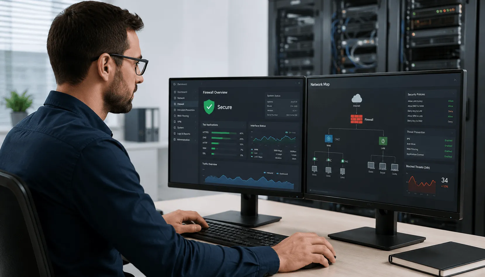 IT specialist monitoring email security and network protection systems