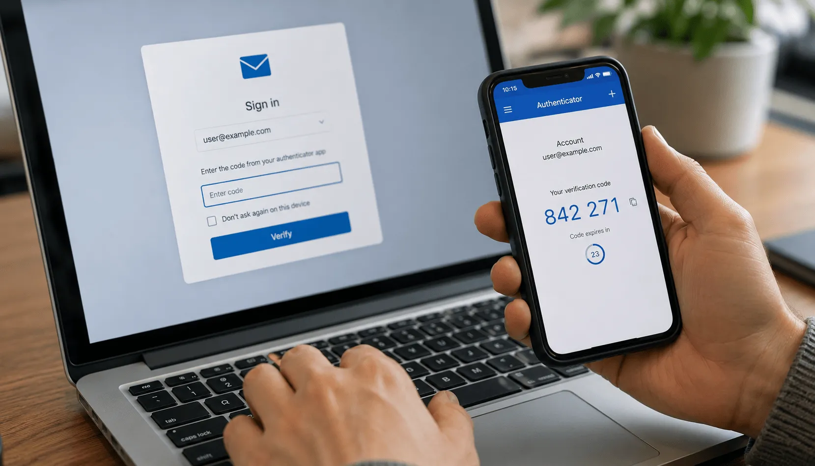 User verifying email account access with multi-factor authentication