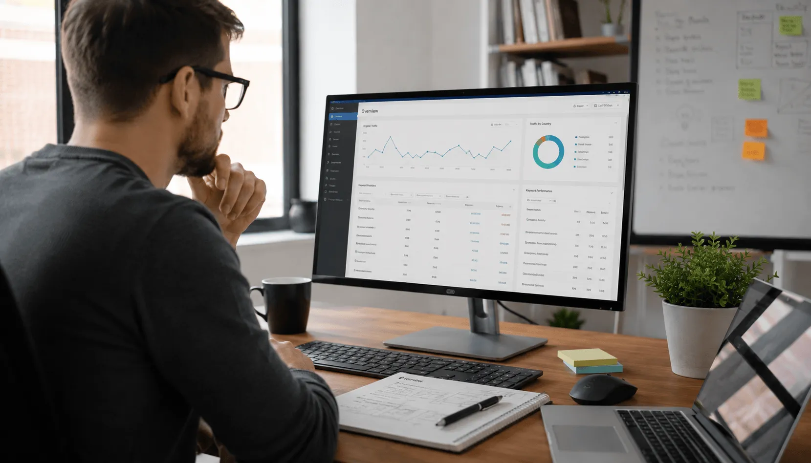 SEO specialist analyzing keyword rankings and organic search performance