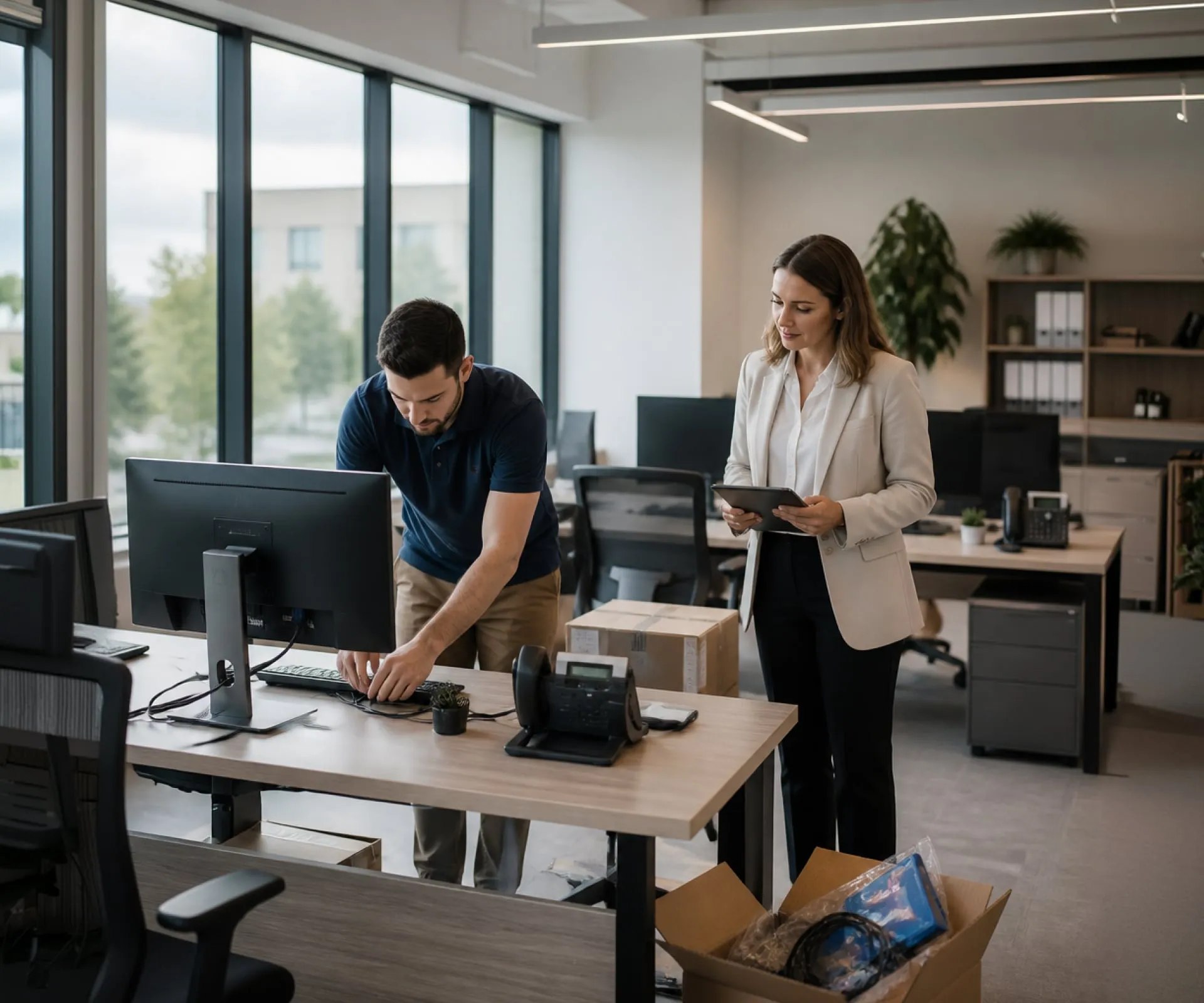 Accounting and finance professionals using business technology in an office