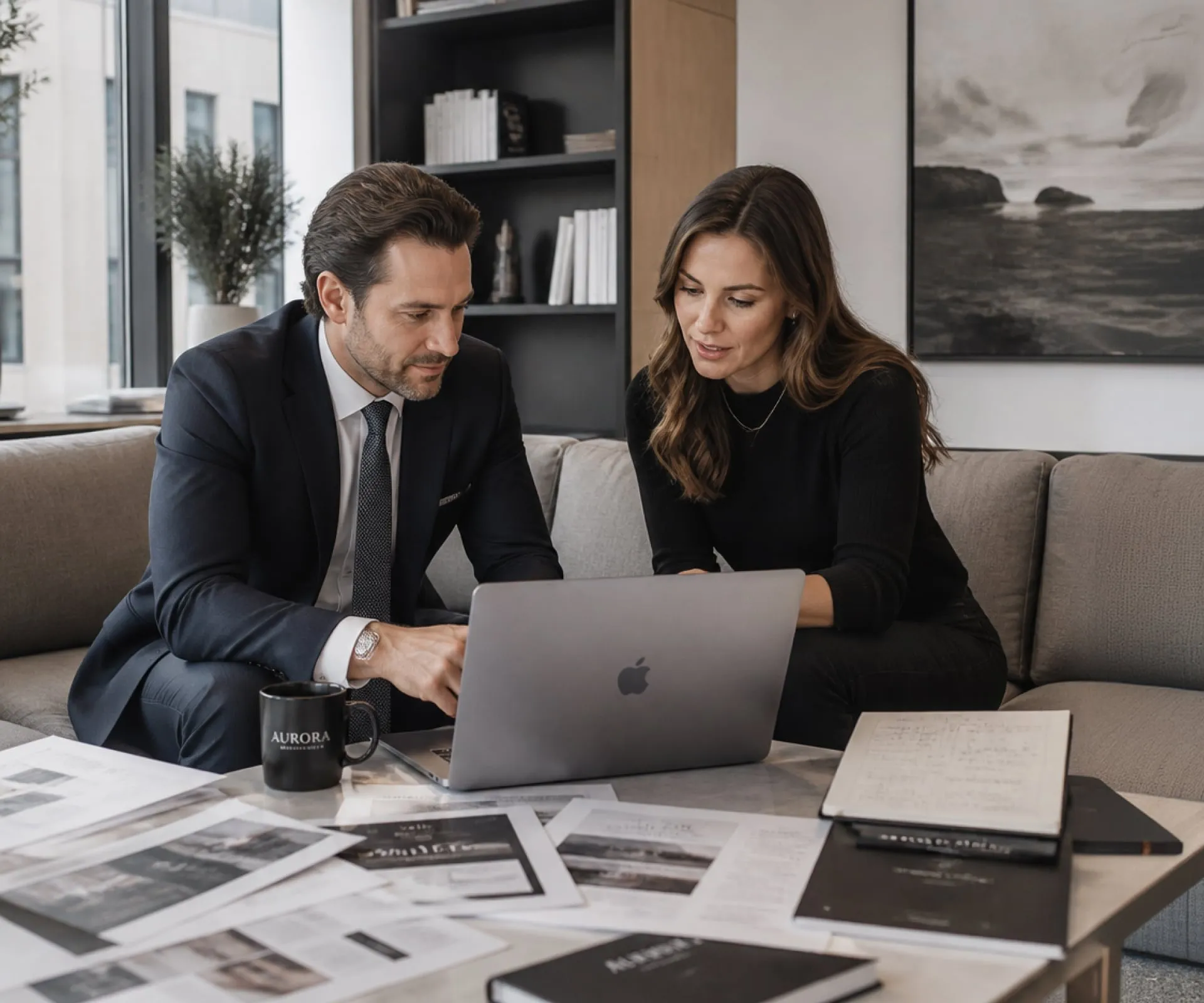 Legal professionals working with business technology in a law office
