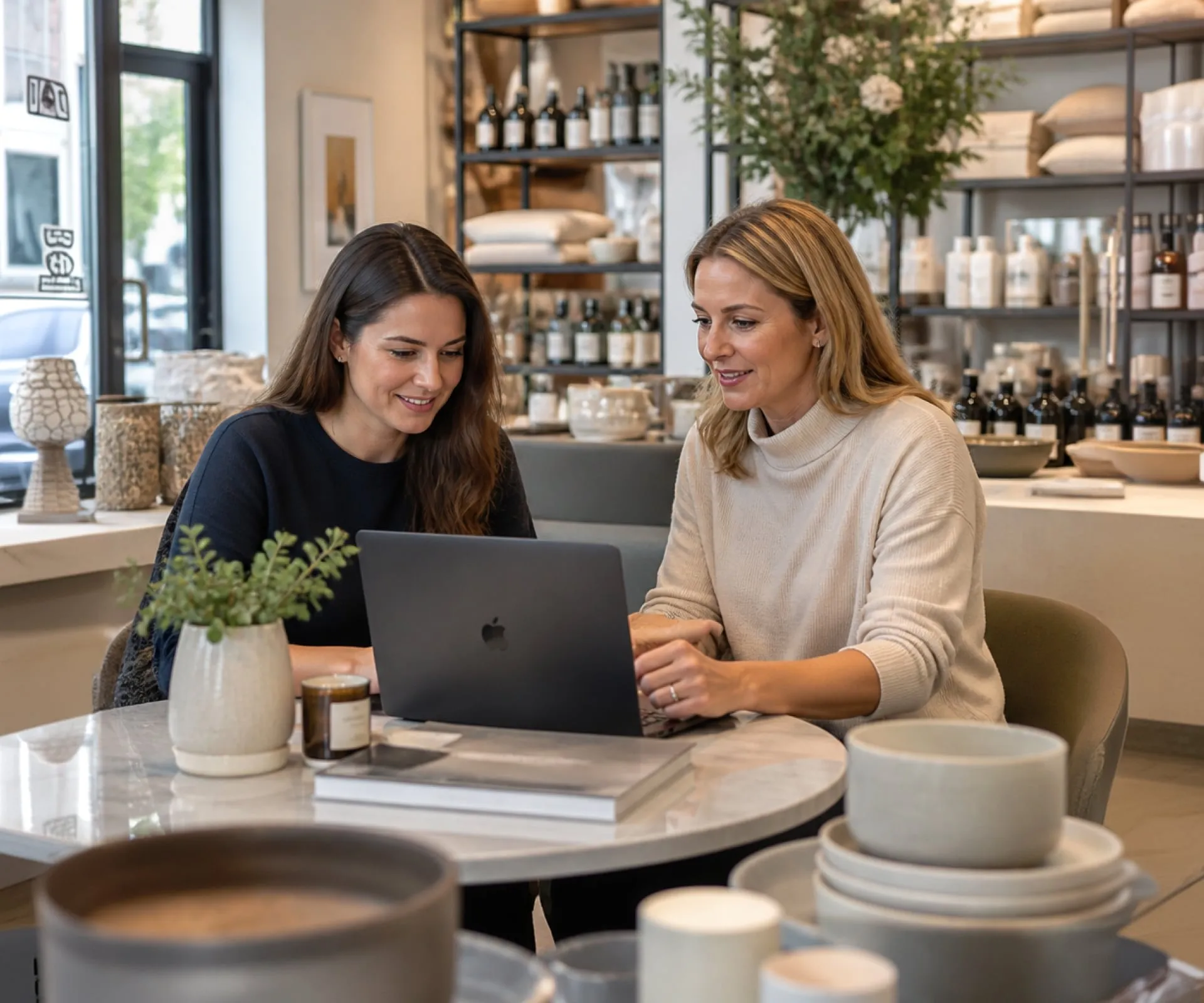 Small business professionals using technology in a modern office