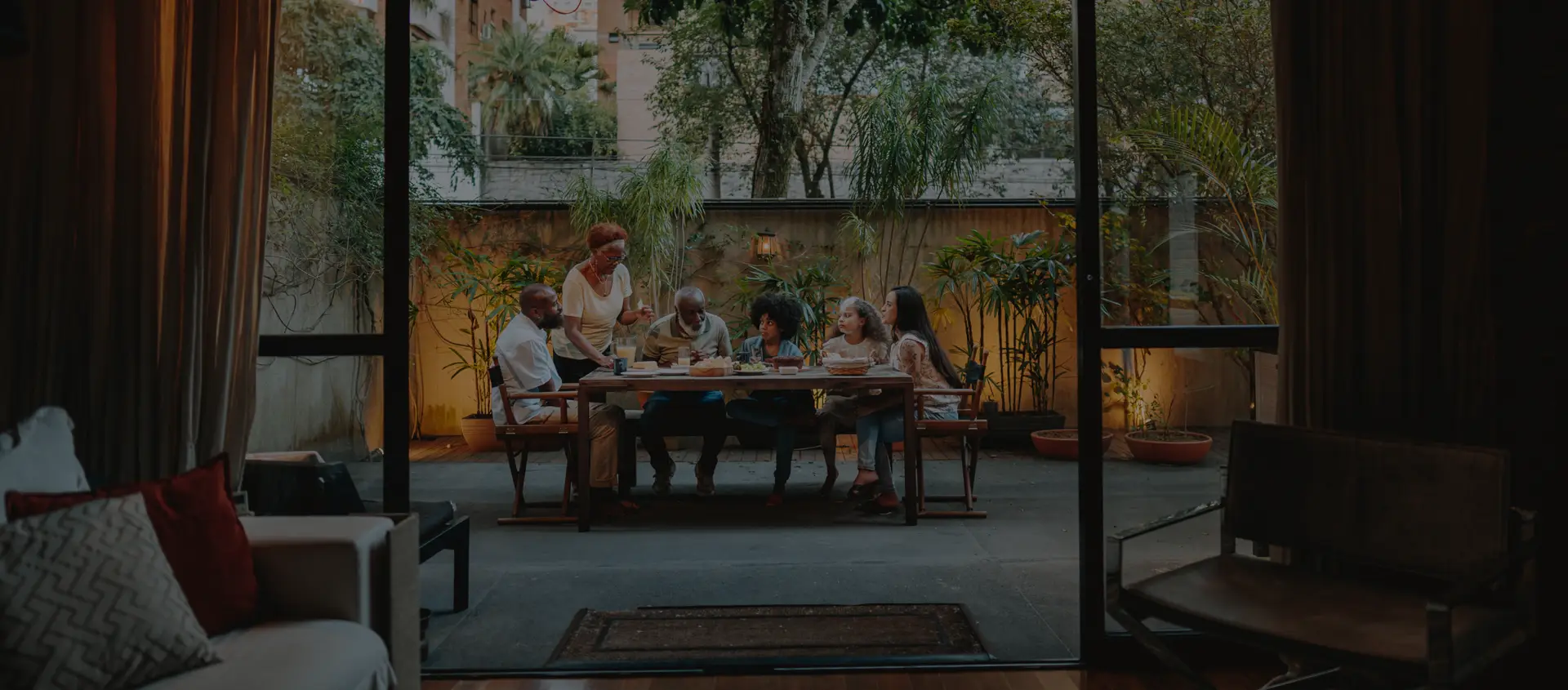 A family sharing a meal together at home