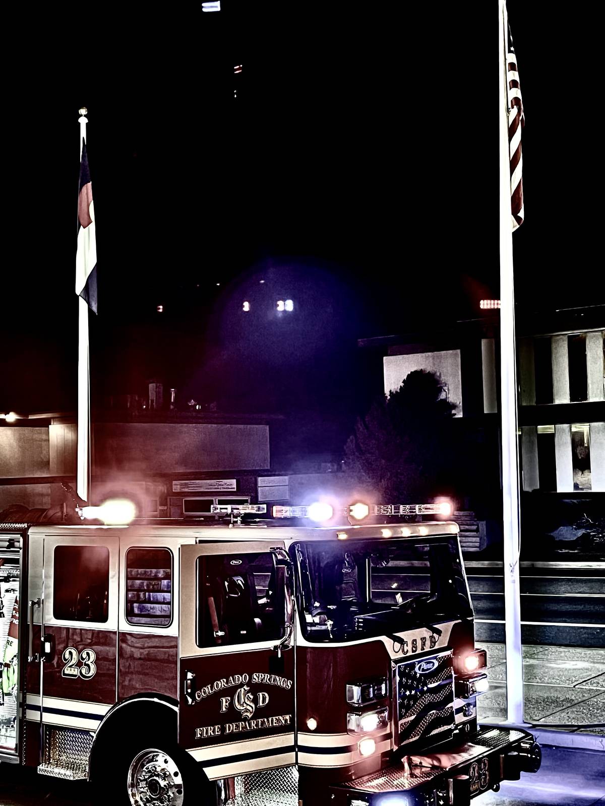 Engine on scene at night