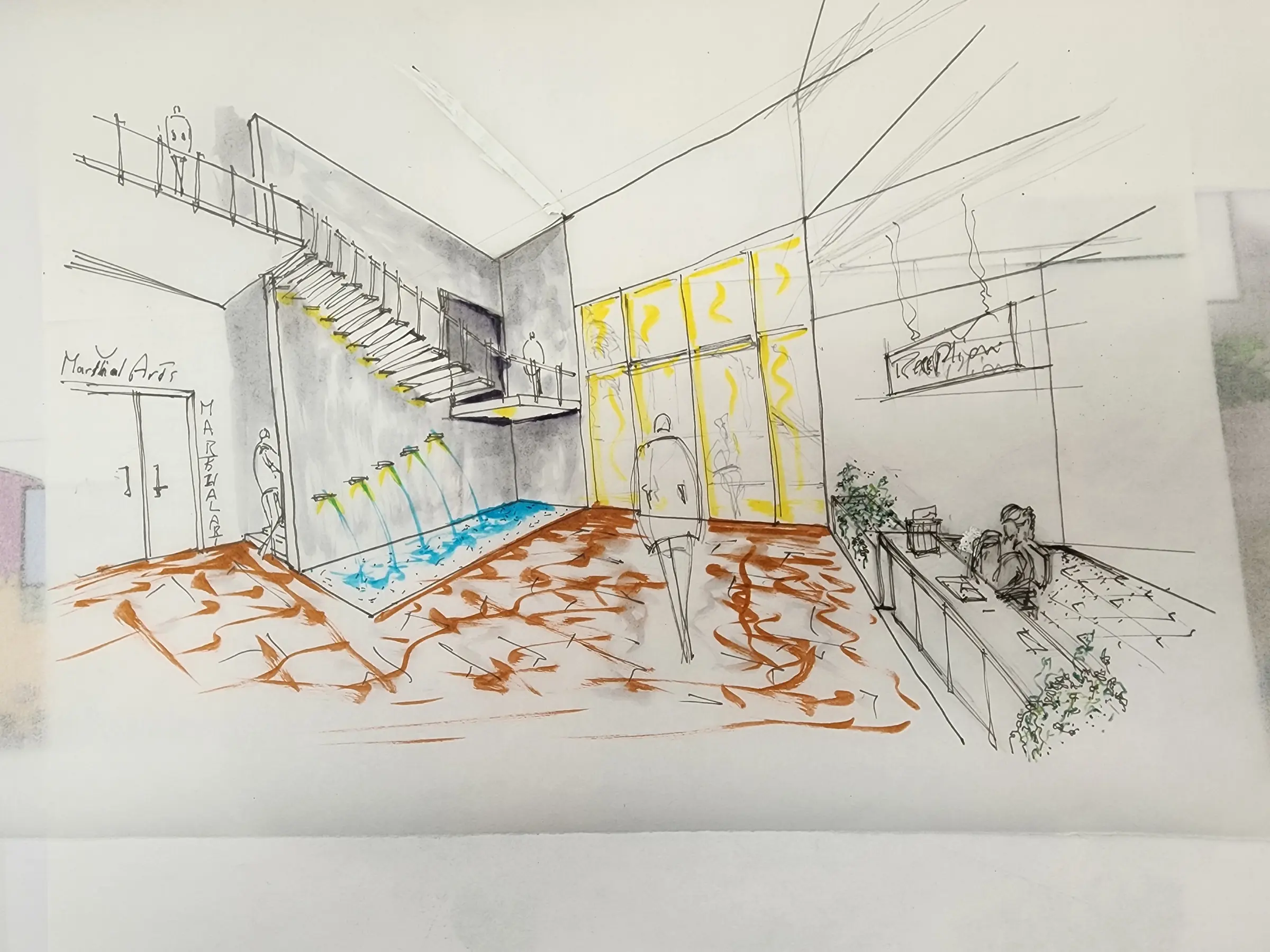 Hand-drawn concept sketch for the Lynwood Community and Transit Center remodel