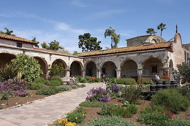 Mission San Juan Capistrano courtyard and historic arches