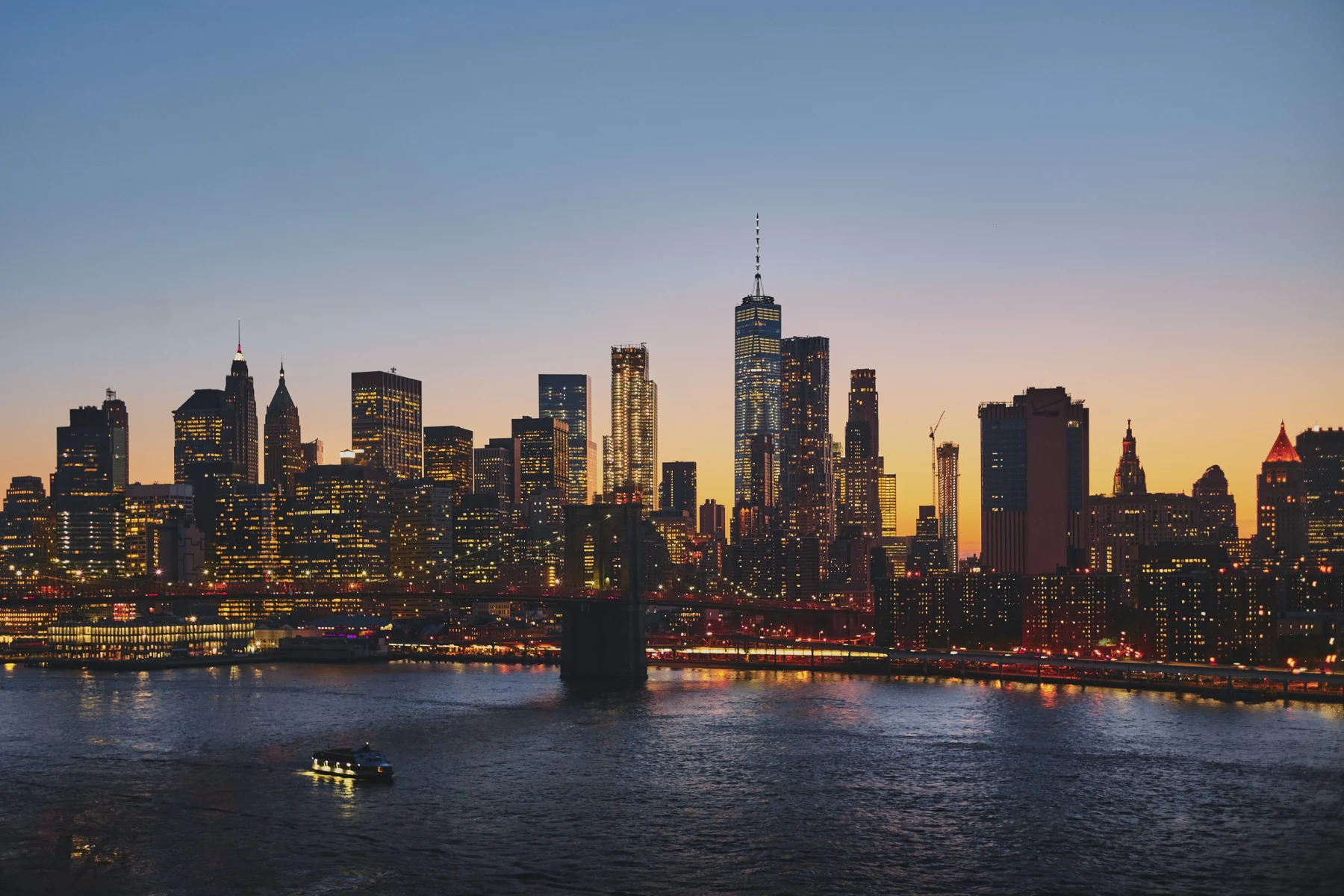 New York skyline across the water at dusk