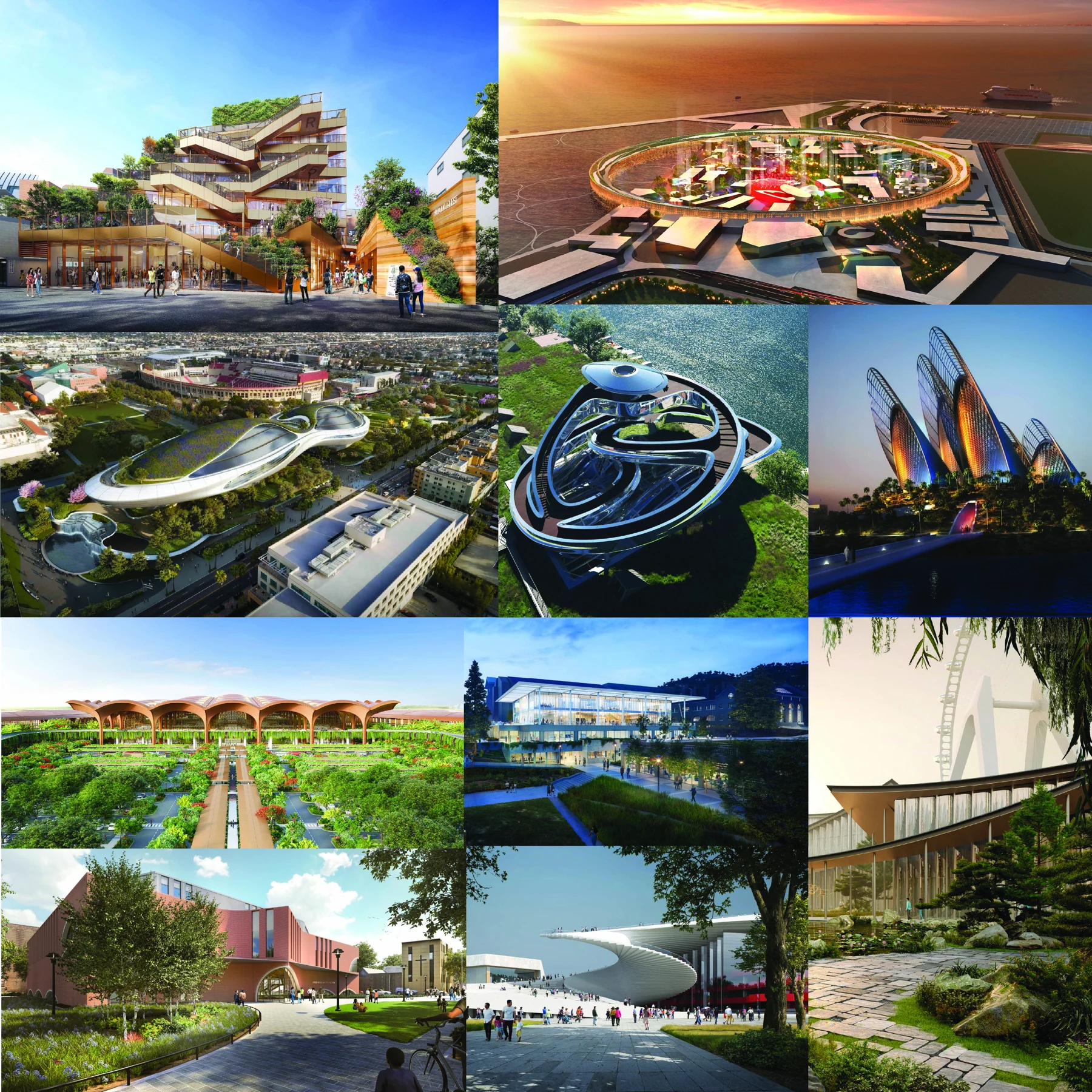 Collage of the international architecture projects discussed in this 2025 outlook