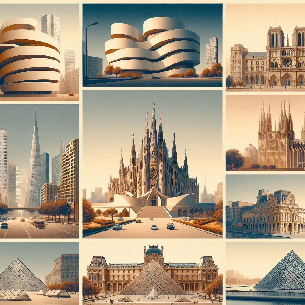 Illustrative collage accompanying the architect profiles