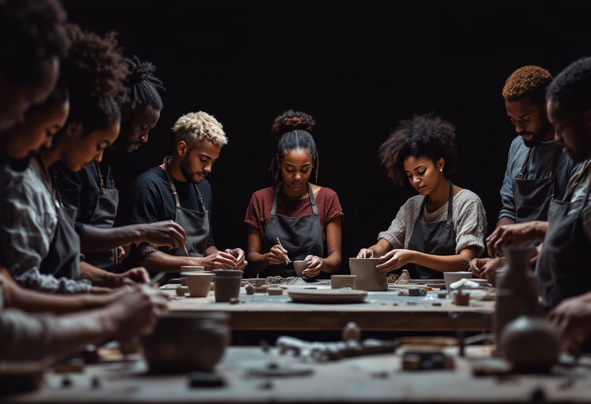 image of art class in session (for a ceramic studio)