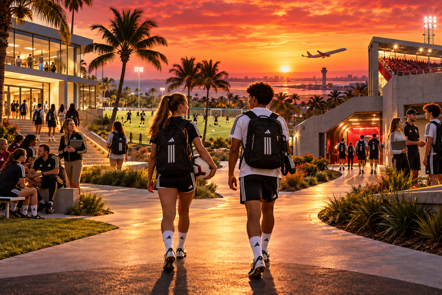 Illustrative soccer-development campus scene; not documentation of an APG-owned or operating facility.
