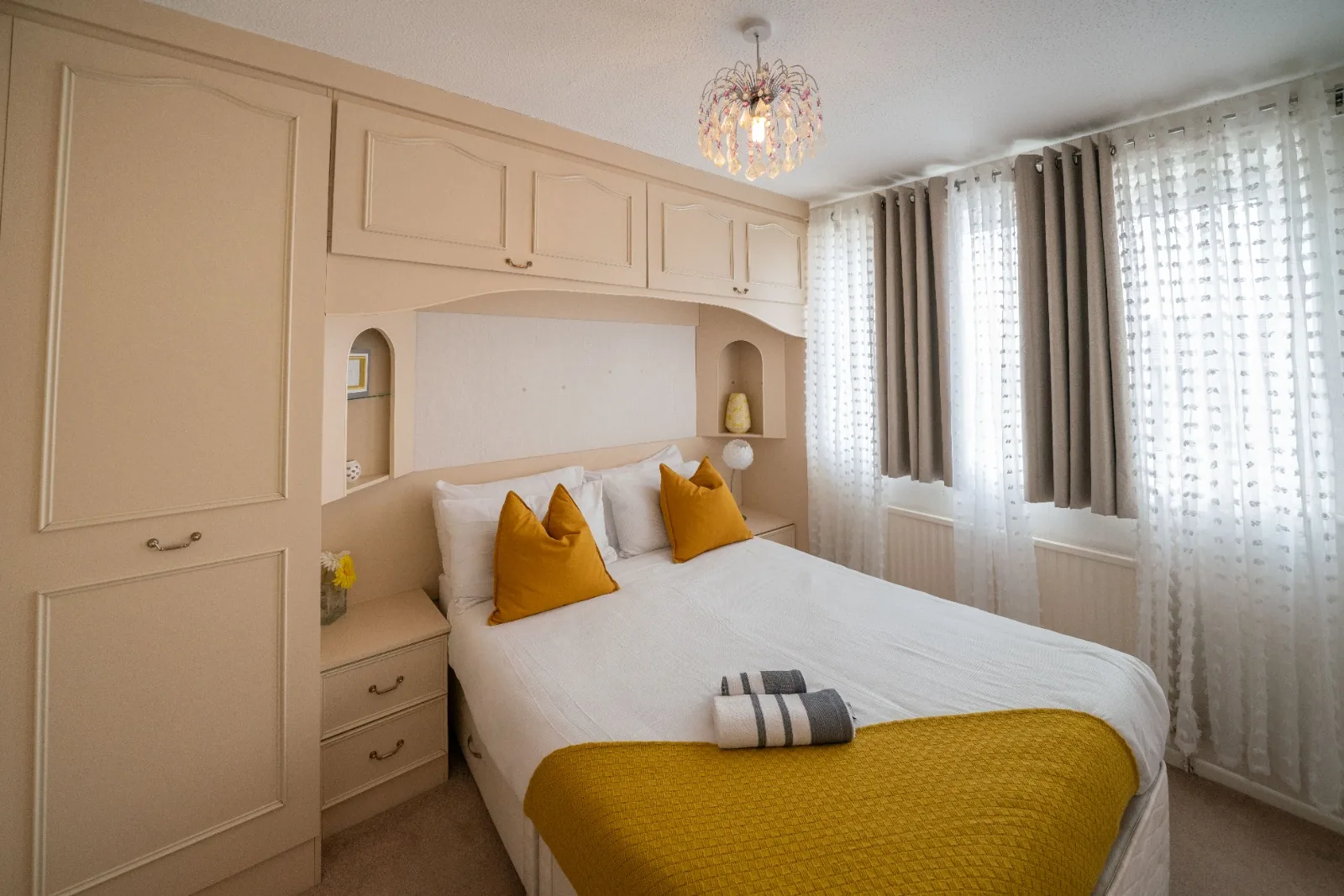 Main double bedroom with fitted wardrobes at Old Vicarage in Westhoughton, Bolton