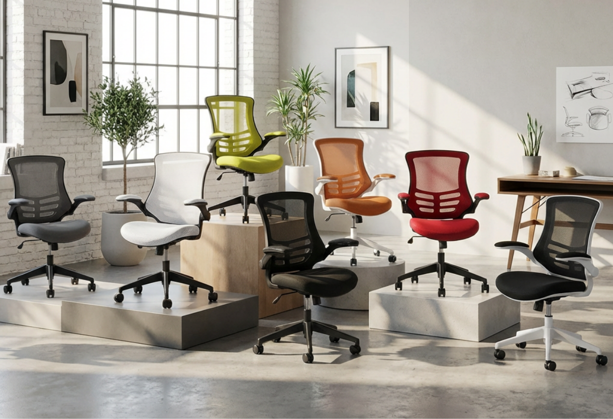 Flash office chairs displayed in a bright modern showroom