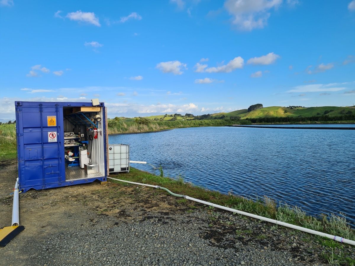 Container unit at a town pond