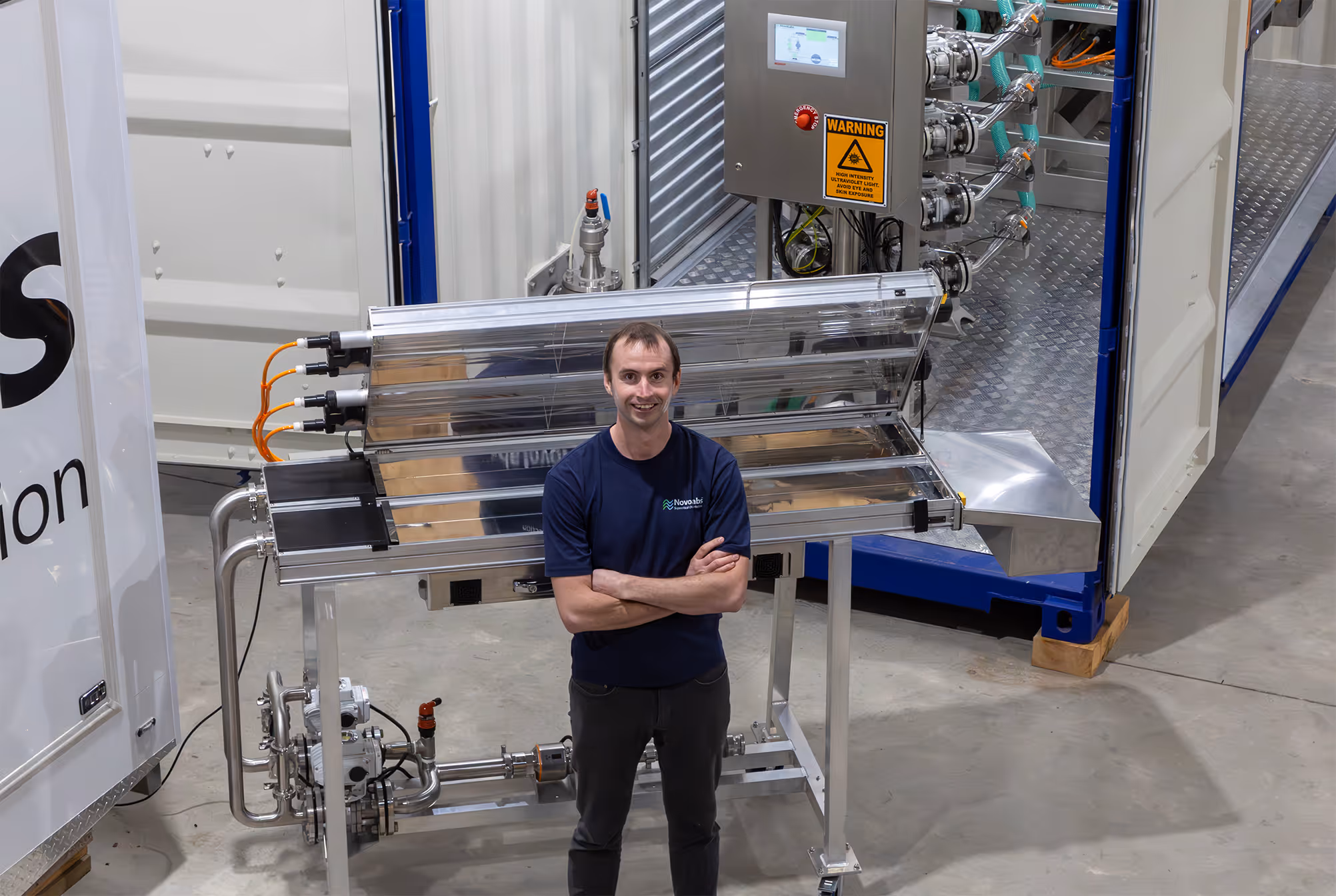 NovoLabs chief executive alongside a disinfection system