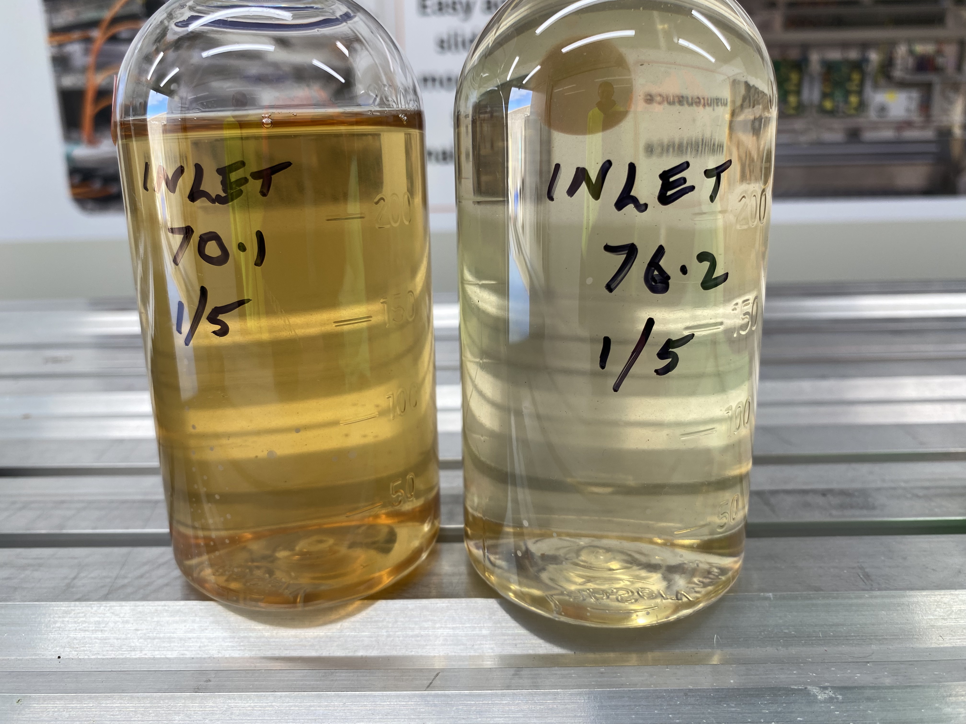 Wastewater sample with strong colour blocking light
