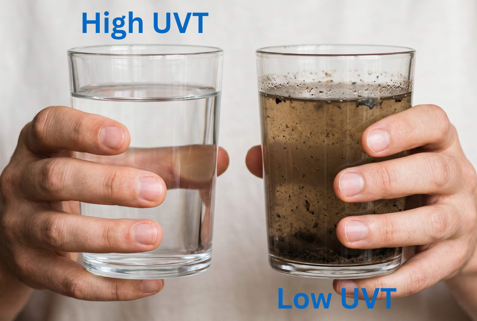 Diagram showing how far ultraviolet light travels into low-clarity liquid
