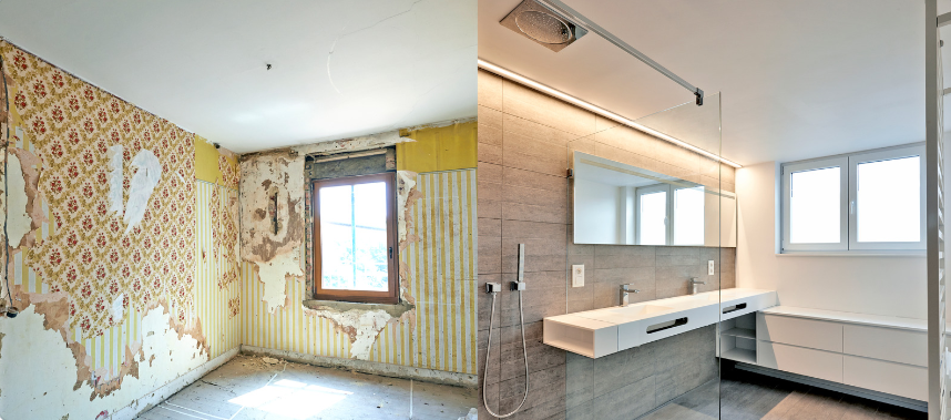 Minimalist bathroom renovation before and after