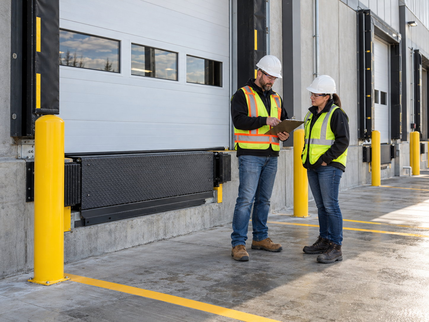 Phase 5 dock equipment testing, final inspections and handover of a completed warehouse